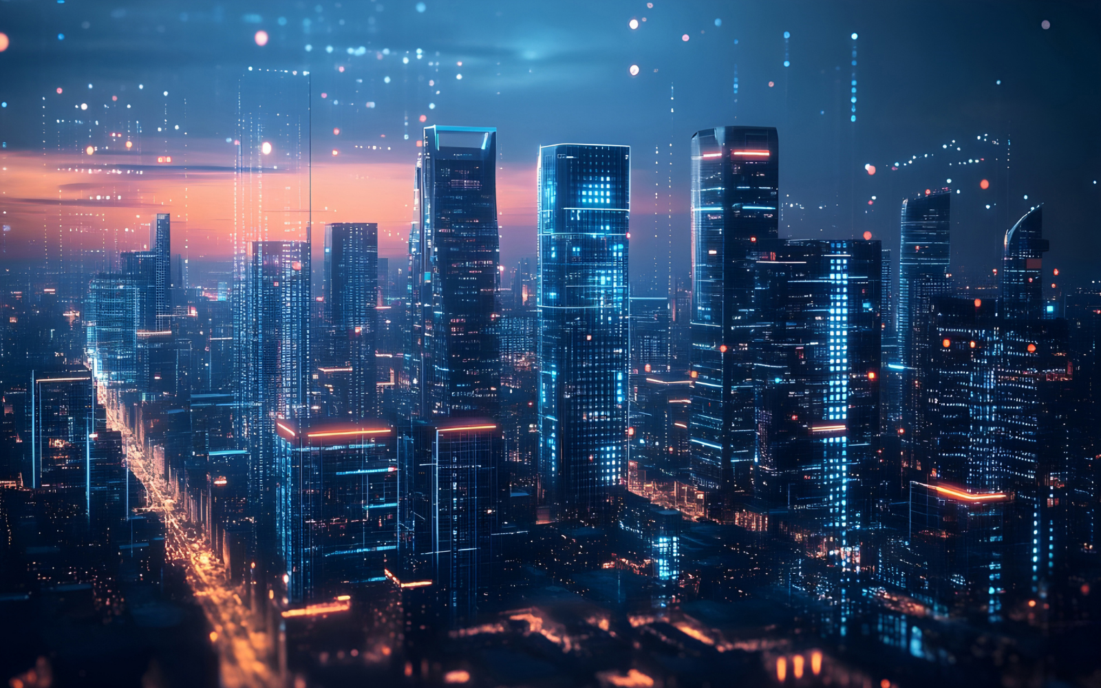 データネットワークで結ばれたスマートシティの夜景